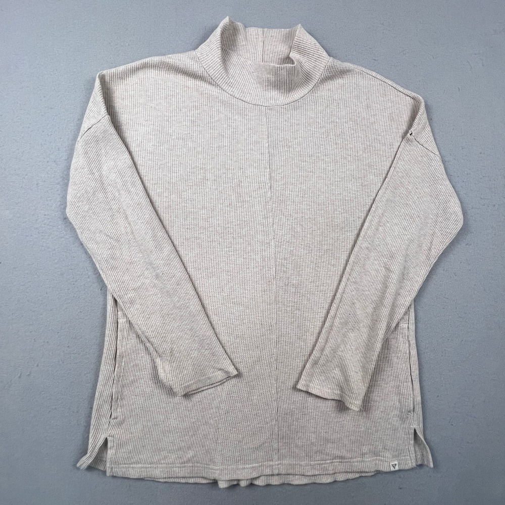 LIV Outdoor Mock Neck Pullover Womens Large Oatmeal Waffle Knit Thermal Gorpcore